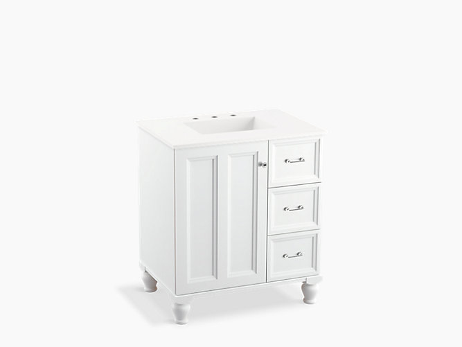 K 99517 Lgr Damask 30 Inch Vanity With Legs 1 Door 3 Drawers